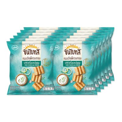 Sunbites Baked Multigrain Snack Sour Cream and Onion Flavor 15g x 12 Bags.ซันไบทส์ ขนมธัญพืชอบกรอบ รสซาวครีมและหัวหอม 15 กรัม x 12 ซอง