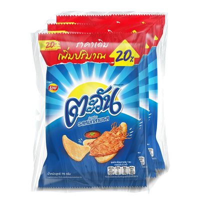 Tawan Rice Cracker Muek Sam Ros Flavour 75g x 3 Bags.ตะวัน ข้าวเกรียบ รสหมึกสามรส 75 กรัม x 3 ซอง