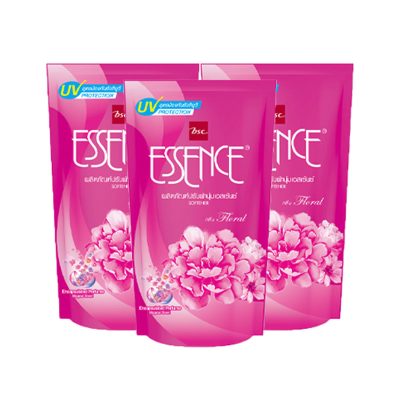 Essence Regular Softener UV Floral Pink 600 ml x 3.เอสเซ้นซ์ น้ำยาปรับผ้านุ่ม สูตรมาตรฐาน กลิ่นฟลอรัล เอสเซ้นซ์ สีชมพู 600 มล. x 3 ถุง