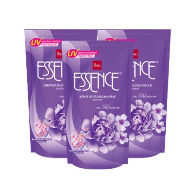 Essence Regular Softener UV Blossom Violet 600 ml x 3. เอสเซ้นซ์ น้ำยาปรับผ้านุ่ม สูตรมาตรฐาน กลิ่นบลอสซั่ม เอสเซ้นซ์ สีม่วง 600 มล. x 3 ถุง