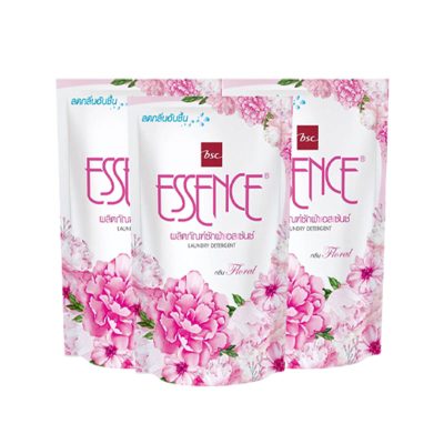Essence Liquid Detergent Floral Pink 400 ml x 3.เอสเซนซ์ น้ำยาซักผ้า กลิ่นฟลอรัล สีชมพู 400 มล. x 3 ถุง