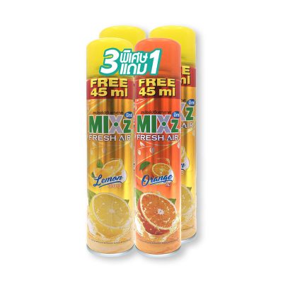 Mixz Spray Lemon+Orange 365 ml x 3+1.มิกซ์ สเปรย์ปรับอากาศ กลิ่นมะนาว+ส้ม 365 มล. x 3+1 กระป๋อง