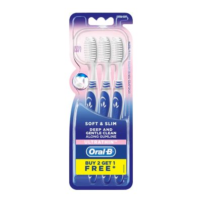 Oral-B Soft & Slim Toothbrush x 3 Sticks.ออรัล-บี แปรงสีฟัน ซอฟท์แอนด์สลิม x 3 ด้าม