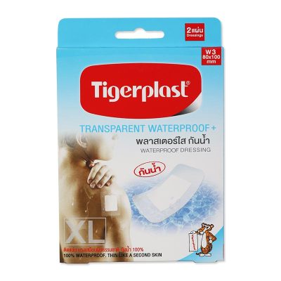 Tigerplast Transparent Waterproof Dressing 80×100 mm 2 sheets x 3 boxes.ไทเกอร์พล๊าส พลาสเตอร์ใสกันน้ำ 80×100 มม. 2 แผ่น x 3 กล่อง